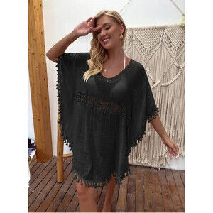 Swimsuit Cover Up With Butterfly Sleeve In Black